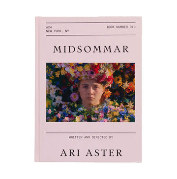 movie screenplay Book cover of 'Midsommar' with florence pugh surrounded by flowers on a pink background
